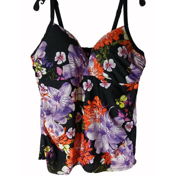 Swim Cacique Womens Tankini Swim Top Floral Multicolor Size 44DDD Padded Cups - Picture 2 of 13